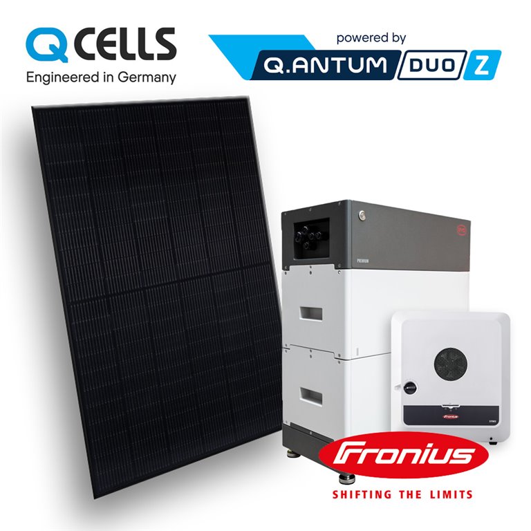 Komplet hybrid solcelle pakke med fronius hybrid inverter qcells solpaneler og BYD batteri